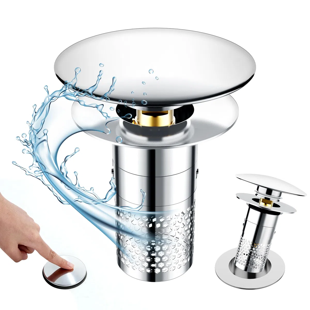 2 Stücke Waschbeckenstöpsel mit Sieb, Pop-up Abflussstopfen Waschbecken, Edelstahl Stöpsel für 35–40mm Abflusslöcher, Anti-Verstopfung Waschbeckenstöpsel mit Abflusssieb,Stöpsel für Spülbecken