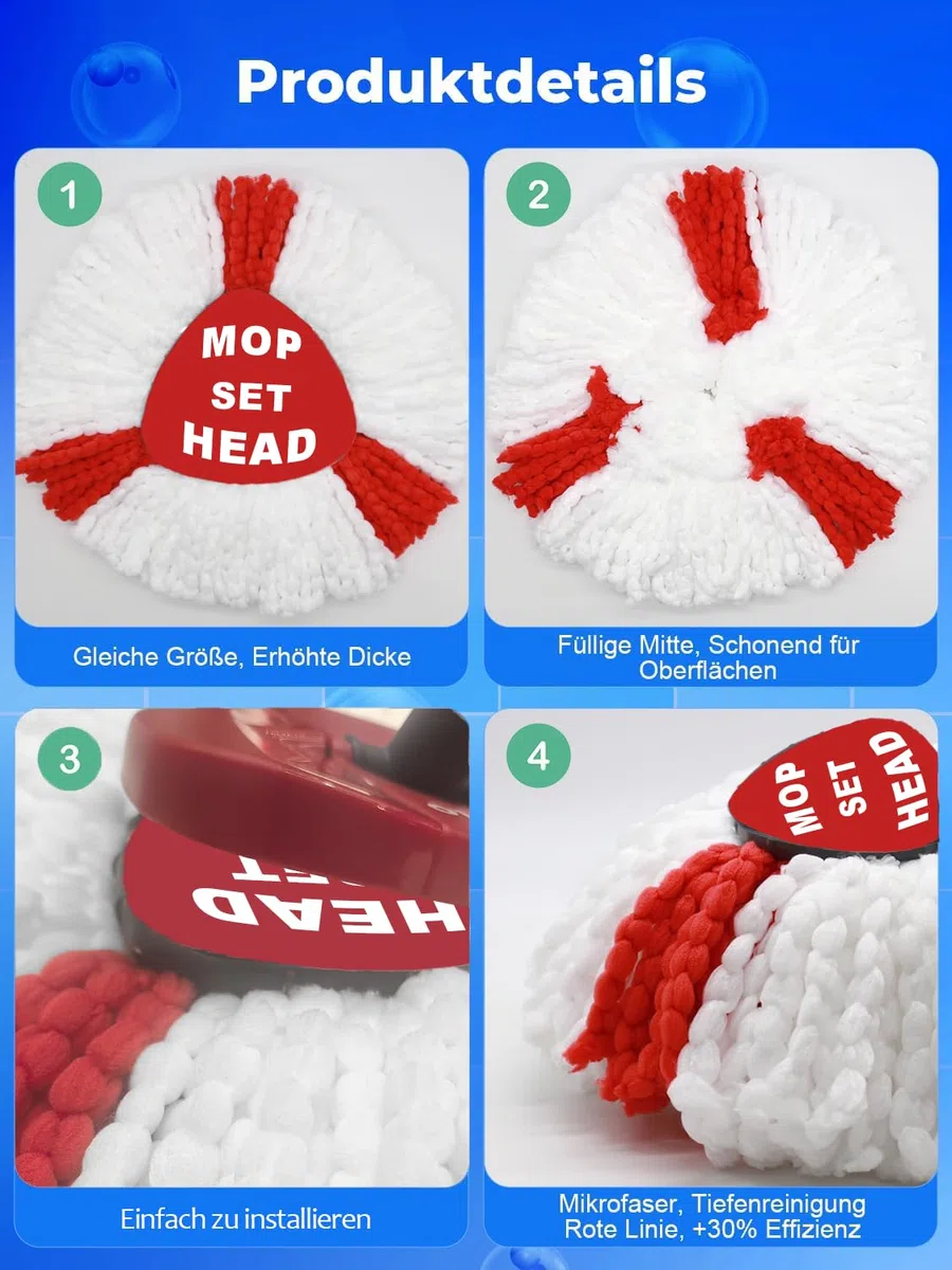 6 Stuck Wischmopp Ersatzköpfe für Turbo 2-in-1 Mop, Wischmop Ersatzbezug, Mikrofaser Wischmob Ersatzmop Moppköpfe für Bodenwischer und EasyWring&clean Mopp