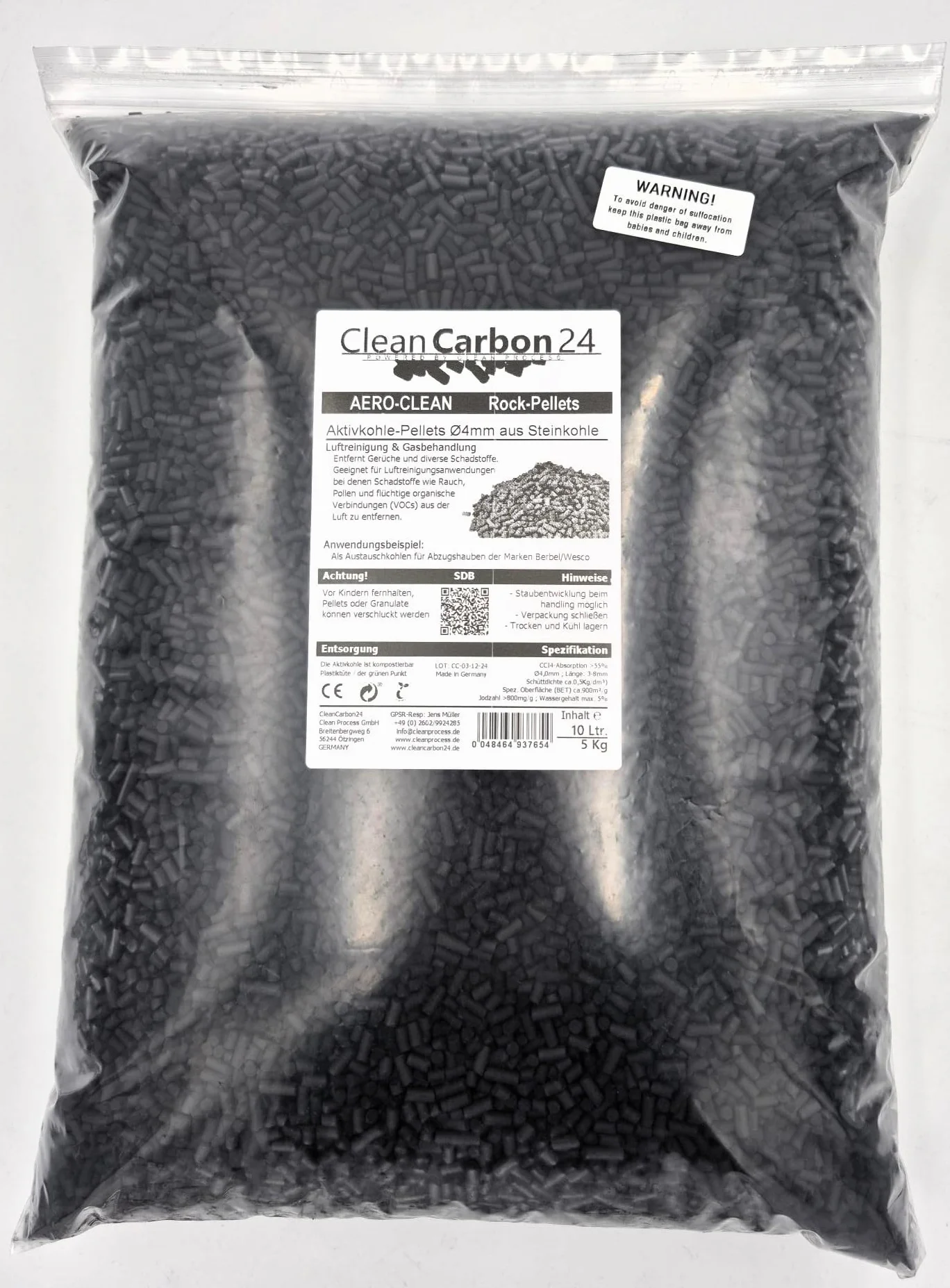 Klima-Aktivkohle Steinkohle-Pellets Ø4mm (1L | 0,5Kg) | Mehrfach entstaubt und für Luftfilter-Anwendungen optimiert