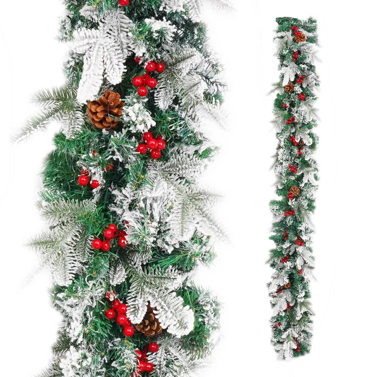 Weihnachtsgirlande Girlande Weihnachten 180cm Weihnachtsdekoration Kunstpflanze Rattan-Kugeln für Weihnachtsbaum, Kamine, Treppen, Türen, Weihnachtsbaum, Garten, Hof, Dekoration