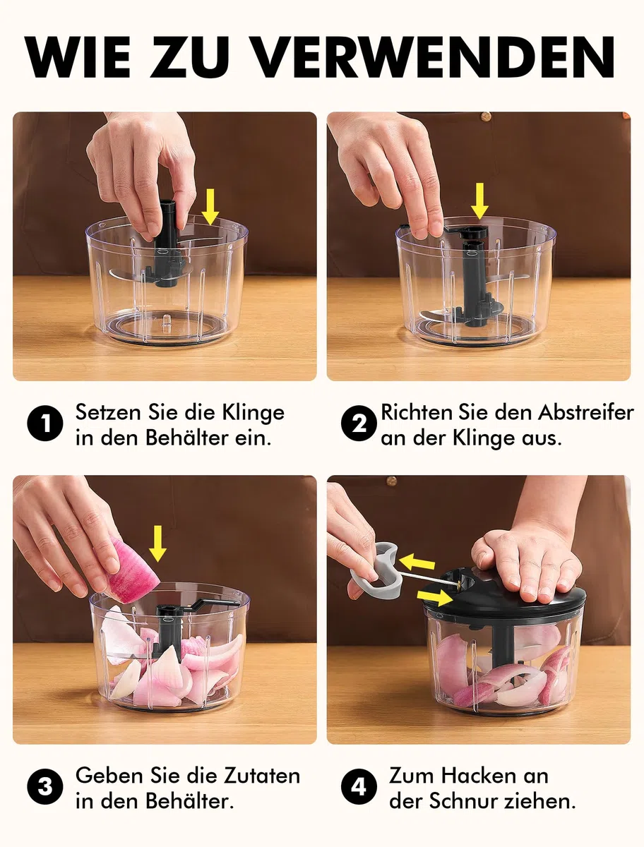 GDL Zwiebelschneider, 800ML Zwiebel Zerkleinerer mit Edelstahlklingen, Multizerkleinerer Gemüseschneider für Gemüse, Obst, Nüsse, Knoblauch, Babynahrung. (Schwarz)