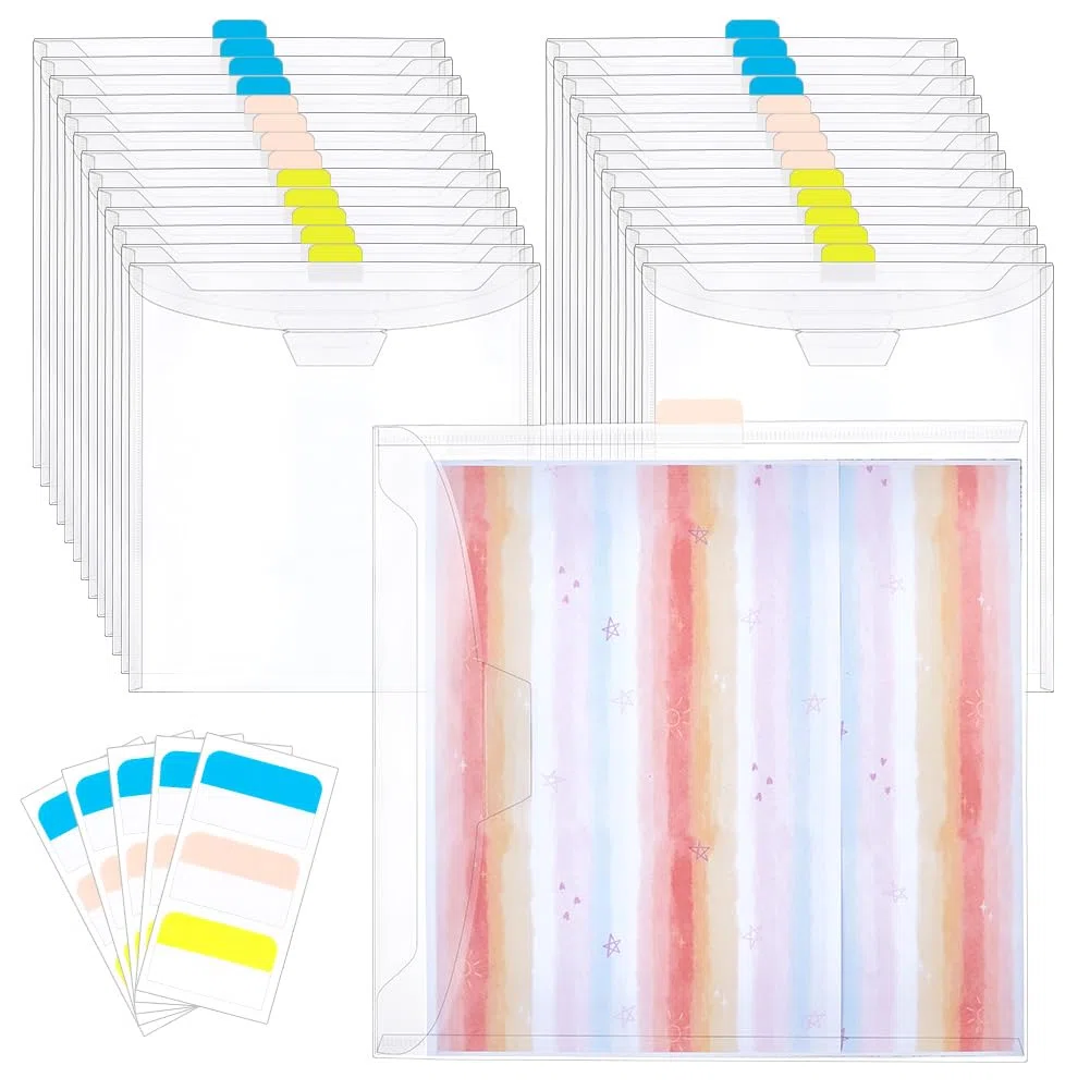 BENECREAT 24 Stück Scrapbook Papier Aufbewahrungsorganisator, 33x32cm Klares Dokumenten Aufbewahrungsbeutel mit 60 Stück Etikett Aufklebern für Scrapbooks Fotos Dokumente Eingeschlossene Aufbewahrung