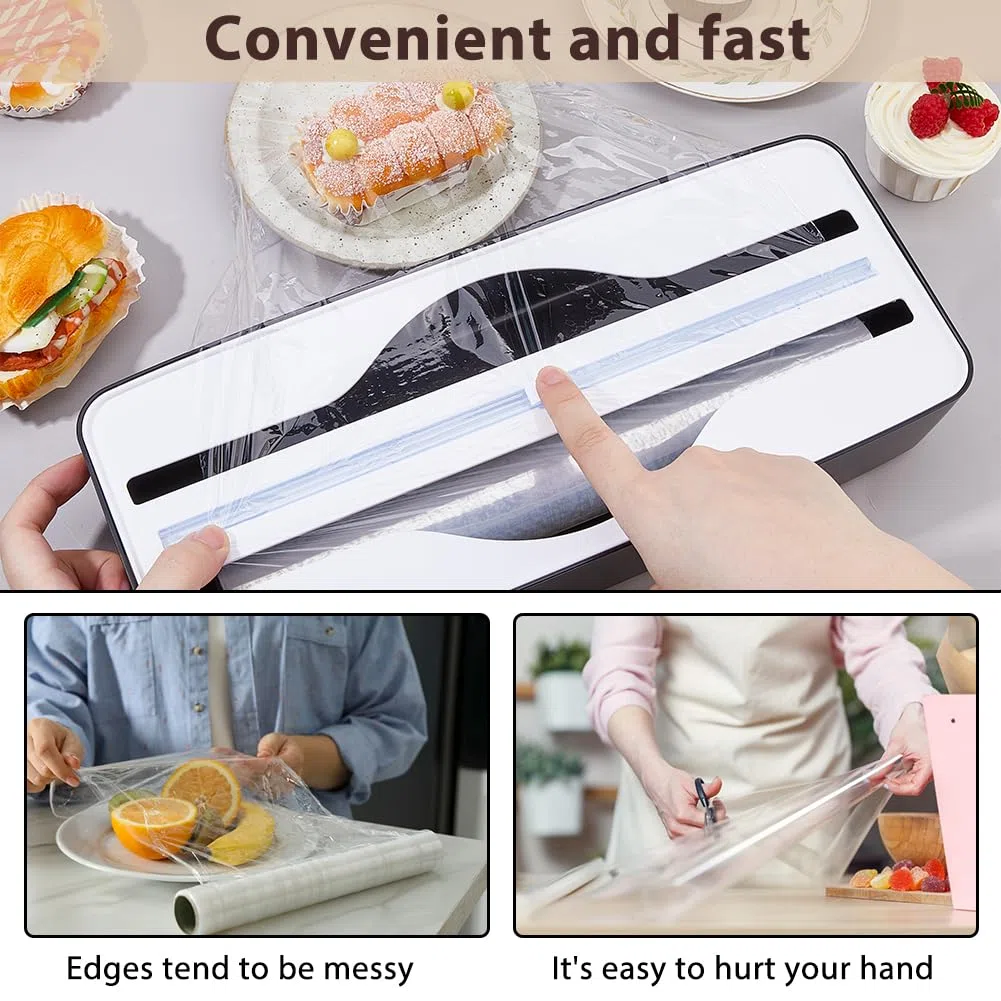 DICOSMETIC 1Pc Kunststoff Folienabroller Aluminiumfolie Spender Schneider 2in 1 Wrap Wiederverwendbare Frischhaltefolie Shneider Schwarze Lebensmittelfolien Schneider Für Aluminiumfolie