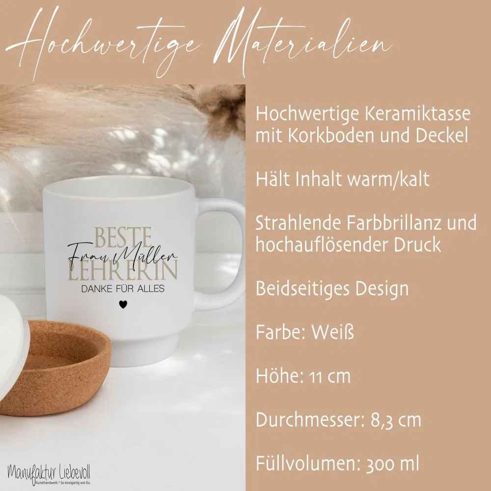 Manufaktur Liebevoll I Beste Lehrerin Tasse personalisiert, Lieblingslehrerin mit Namen, Namenstasse Lehrerin Geschenk Abschied Schule, Abschiedsgeschenk Dankeschön Tasse (Lehrerin)