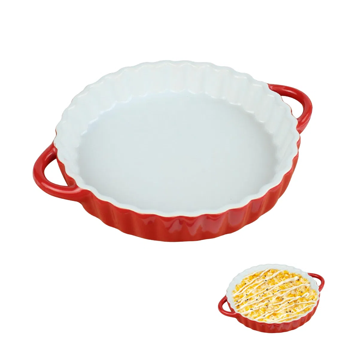 Tiefe Keramik-Kuchenform mit Griffen,Runde Tarteform aus Keramik,Quicheform,26 x 20 x 4cm Auflaufform Rund,Kratz- und Schnittfest Ideal für Pie Backen Quiche Pizza Muffin