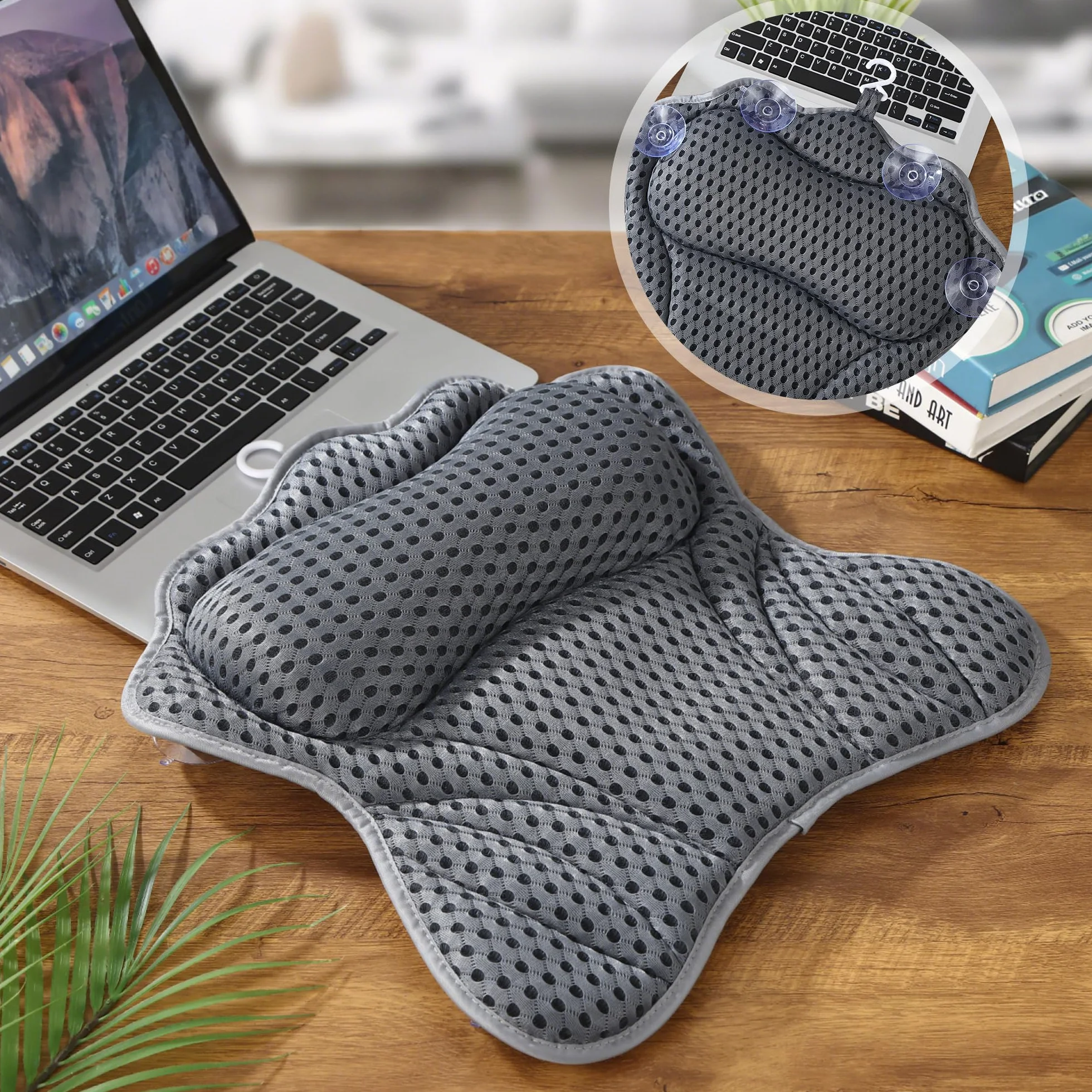 Badewannenkissen, Badewannenkissen Nacken, Nackenkissen für Badewanne mit 6 Saugnäpfen, mittels 4D-Air-Mesh-Technologie, stützt Kopf, Nacken, Schultern, Rücken, passend für alle Badewannen (Grau)