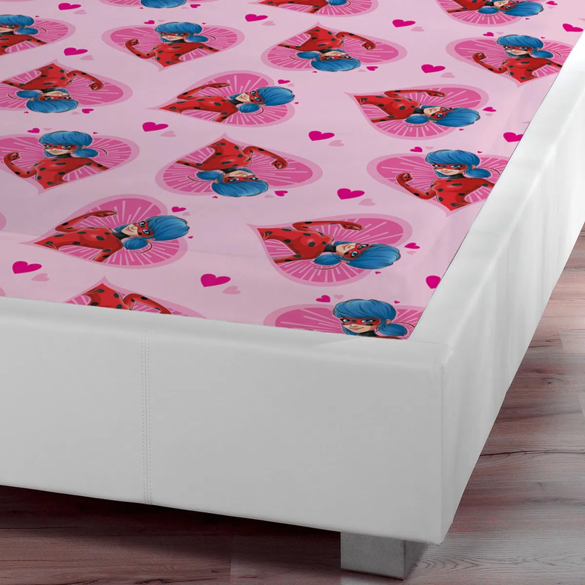Miraculous Ladybug Spannbettlaken Herz Pink Rosa 90/100 cm x 190/200 cm 100% Baumwolle Marinette Adrien Cat Noir Paris Tikki Lady Bug Spannlaken Bettlaken Spannbetttuch Passend zur Bettwäsche