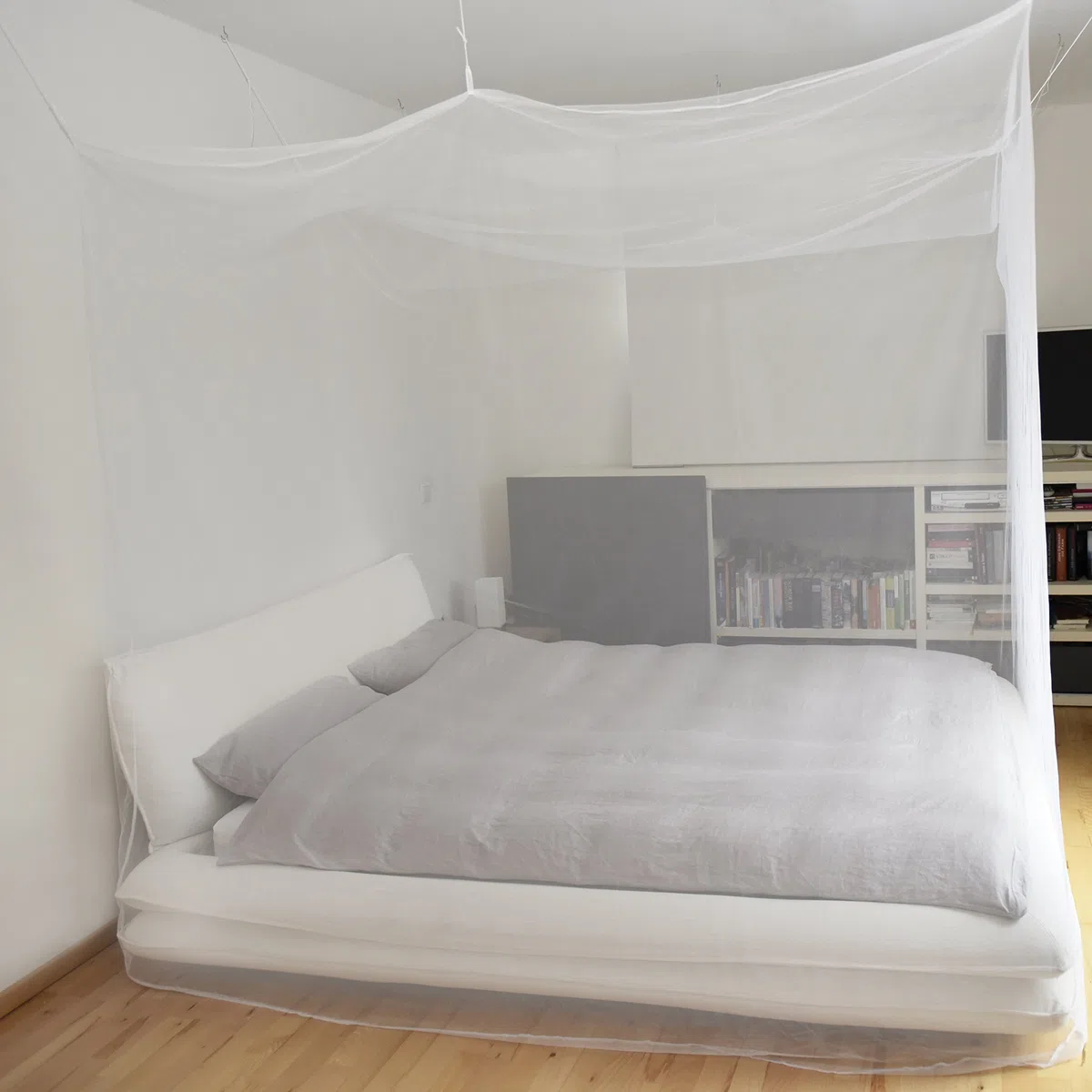 I Moskitonetz Reise für Doppelbett 220x200 weiß ohne Öffnungen – Mückennetz Bett Kastenform