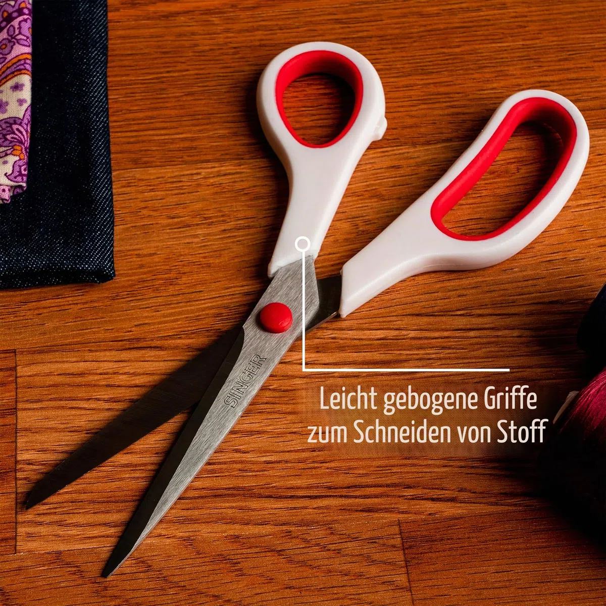 SINGER Stoffschere mit Komfortgriff, 1 Stück, Rot und Weiß