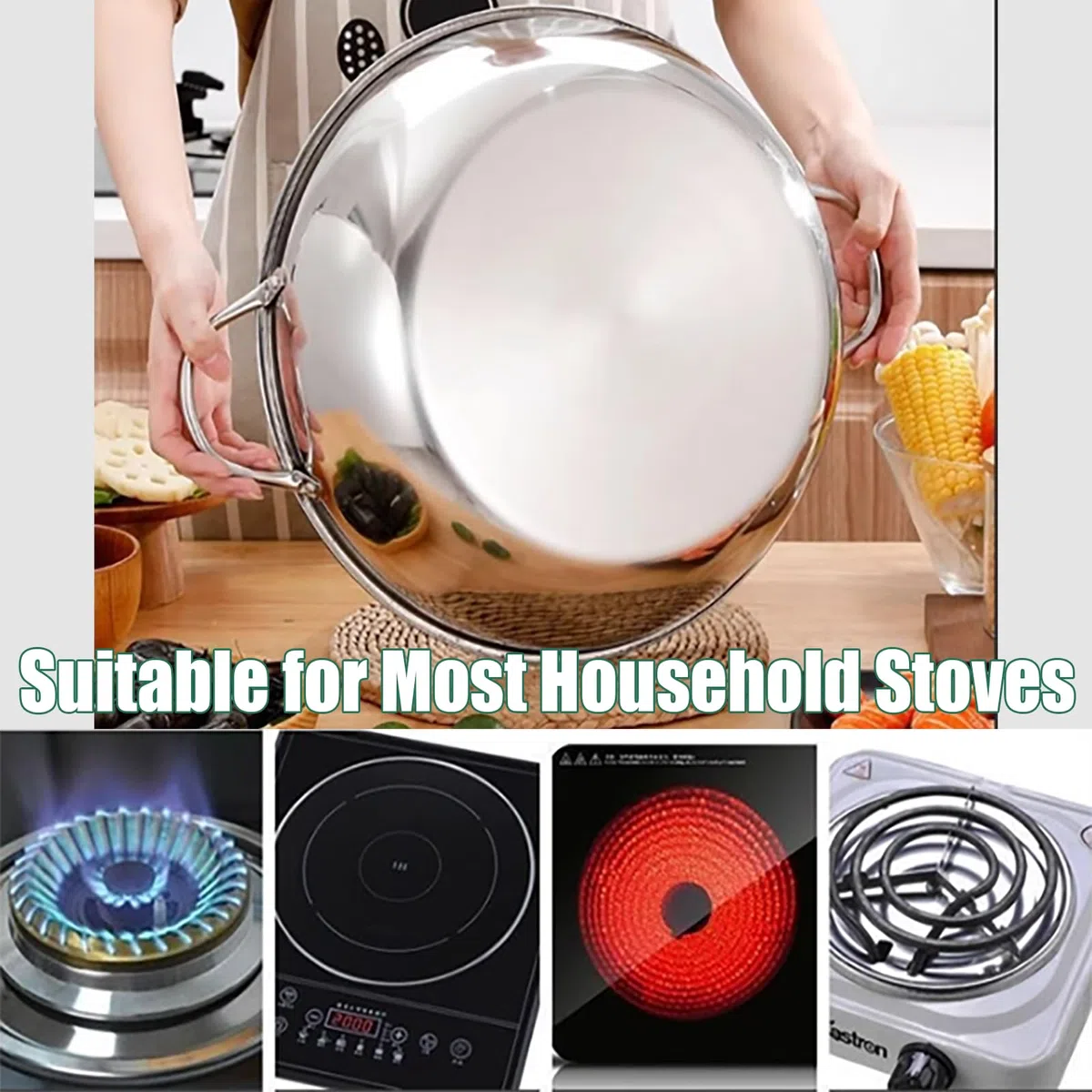 Dual-Flavor Stainless Steel Chinese Hot Pot, Heat-Proof Handle, Easy to Clean, ichuan Doppelter Feuertopf für Induktions, Gas, Elektroherd & Ceranfeld