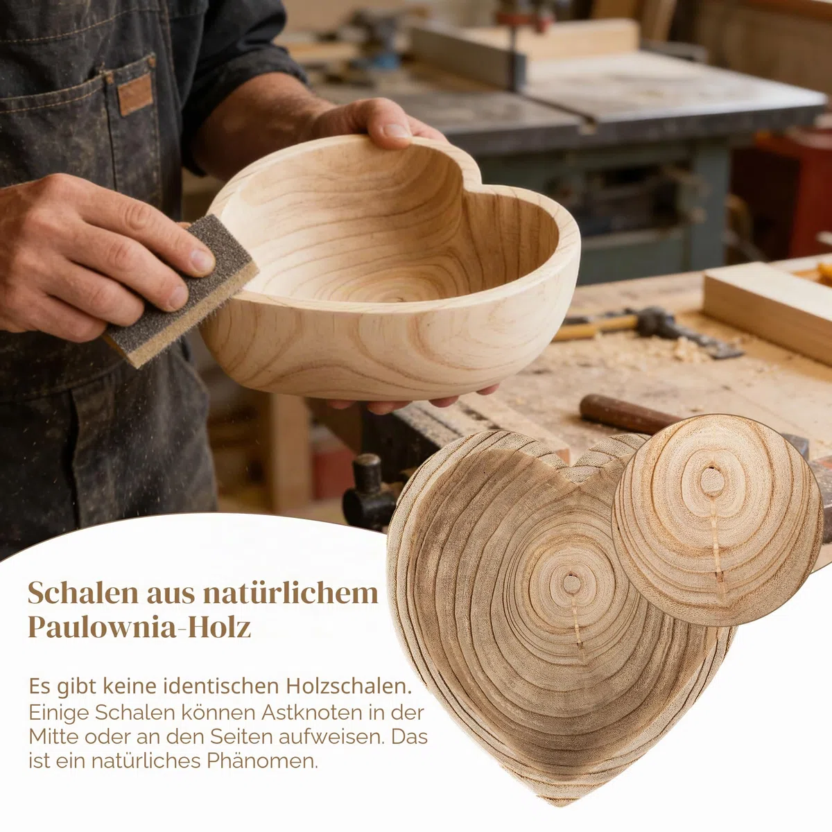 Hanobe Dekoschale Holzschale Deko Schale: Herz Schlüssel Schale Schlüsselschale Holz Tischdeko Herzform Groß Vintage Dekoschalen Gross Holzschalen Herbst Tisch Dekoration, 24cm