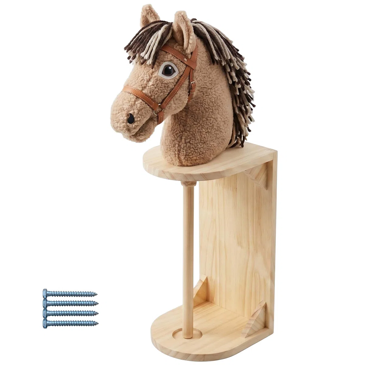 Relaxdays Steckenpferd Halter, Wand, Hobby Horse Aufbewahrung, HBT: 35x15x15 cm, Kinder, Stabpferd Stall, Holz, Natur
