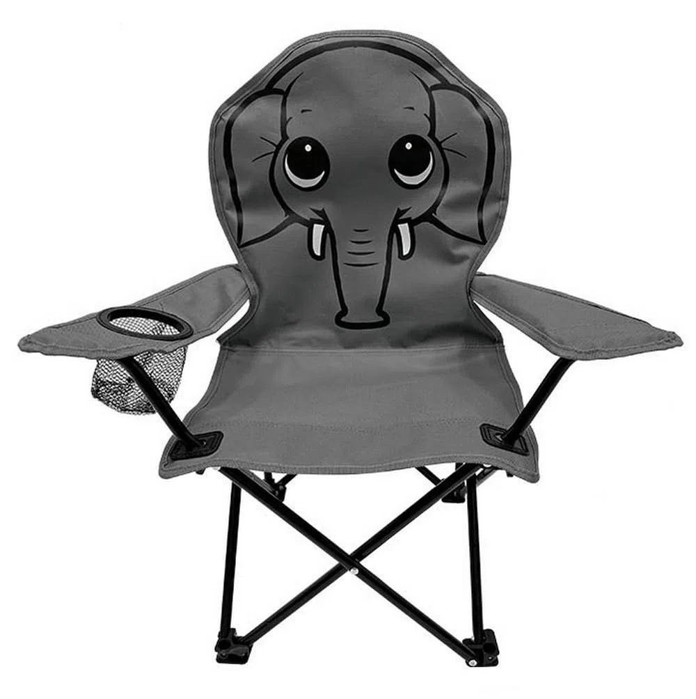 LEX Kinder-Anglersessel Campingstuhl Campingsessel mit Getränkehalter (Elefant (grau))