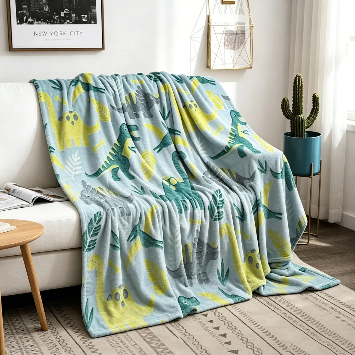 Decke Leuchtet im Dunkeln Kinderdecke Dinosaurier Weltraum Fußball Bagger Kuscheldecke Leuchtende Decke für Kinder Jungen und Mädchen Kuschelig Warme Geschenk Deck (Dinosaurier, 130x150cm)