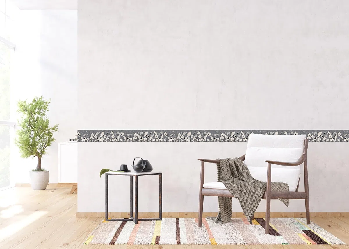 AG Design Selbstklebende Bordüre Abstraktionsblumen, AWB 8412 | Wasserfest Dekoration für Wände, Möbel, Tapeten, Wandverkleidungen und Türen, Folie, Mehrfarbig | Breite 500 cm x Höhe 13.8 cm