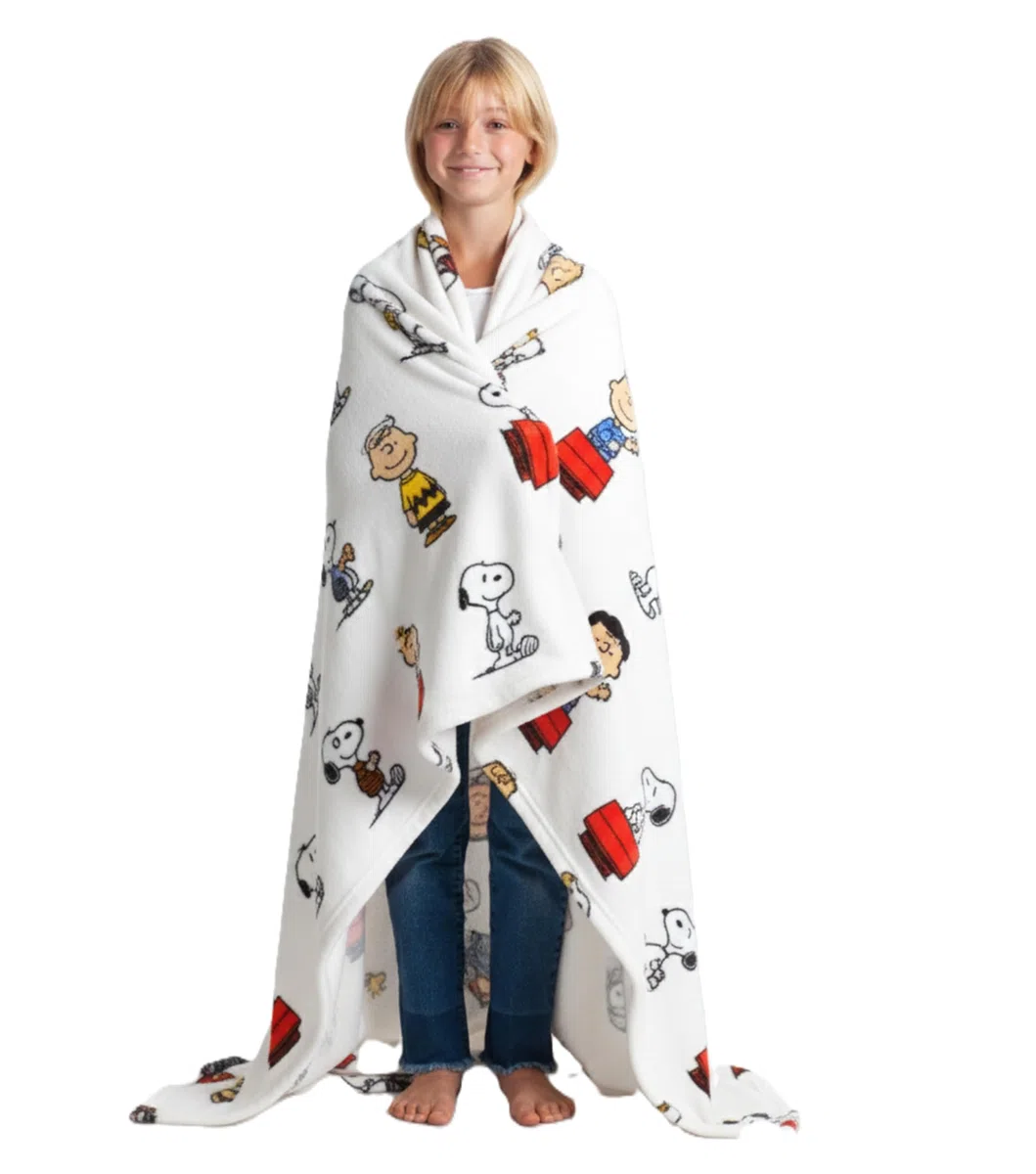 Kanguru Snoopy Decke aus weichem Fleece Weiche und warme Mikrofaser, Weihnachten oder für eine bequeme Entspannungscouch, TV-Plaid-Erdnüsse, 100% Polyester, weiß, Einheitsgröße