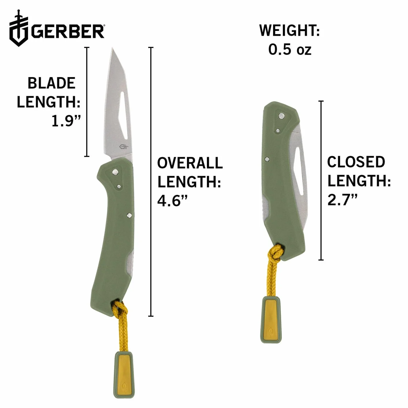 Gerber Taschenmesser mit Zugband, LST Mini, 440A Wharncliffe-Edelstahlklinge, Griffschalen aus glasfaserverstärktem Nylon, Klingenlänge: 4,8 cm