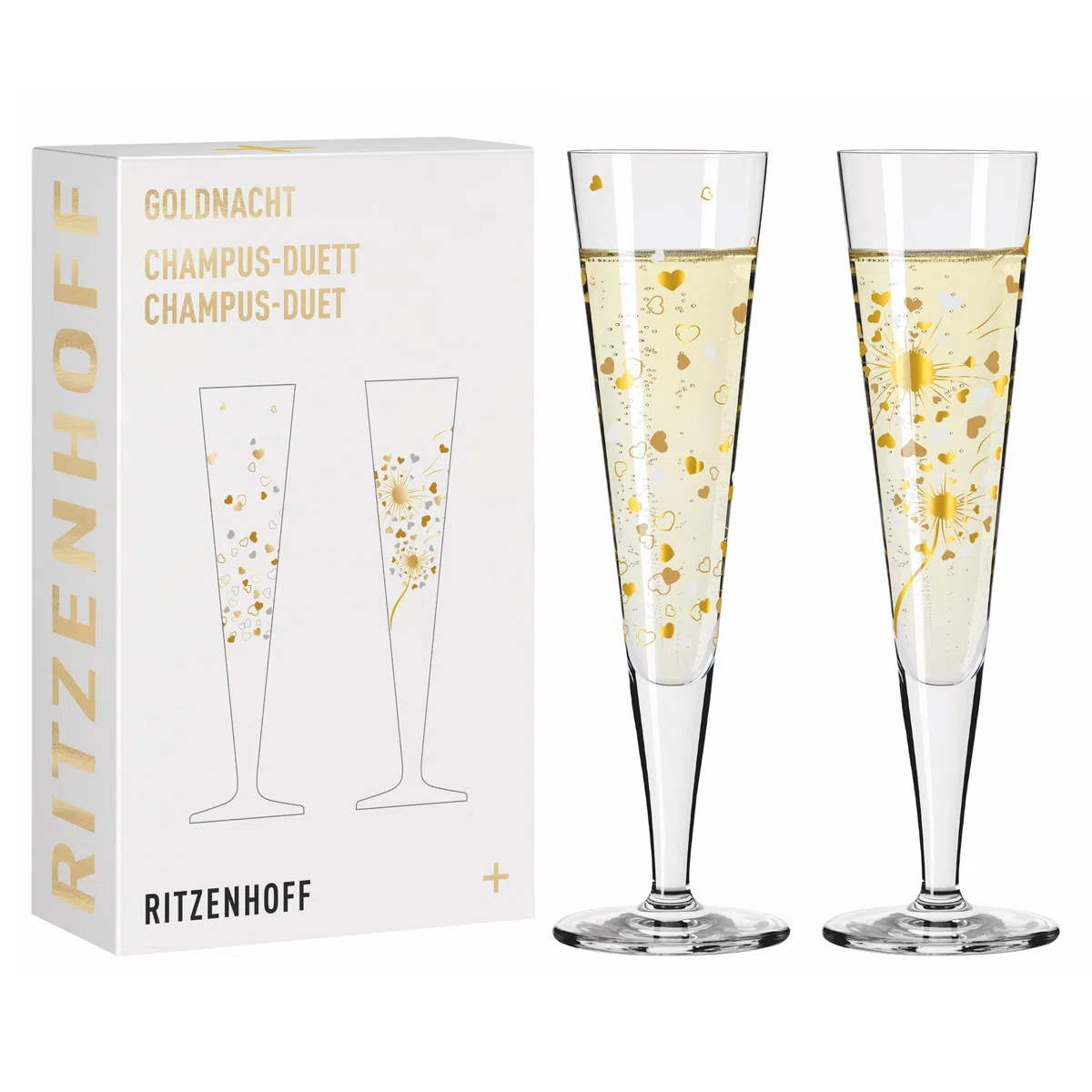RITZENHOFF 6031007 Champagnerglas 200 ml - Serie Goldnacht 2er Set F24 - Designerstück mit Echt-Gold - Made in Germany