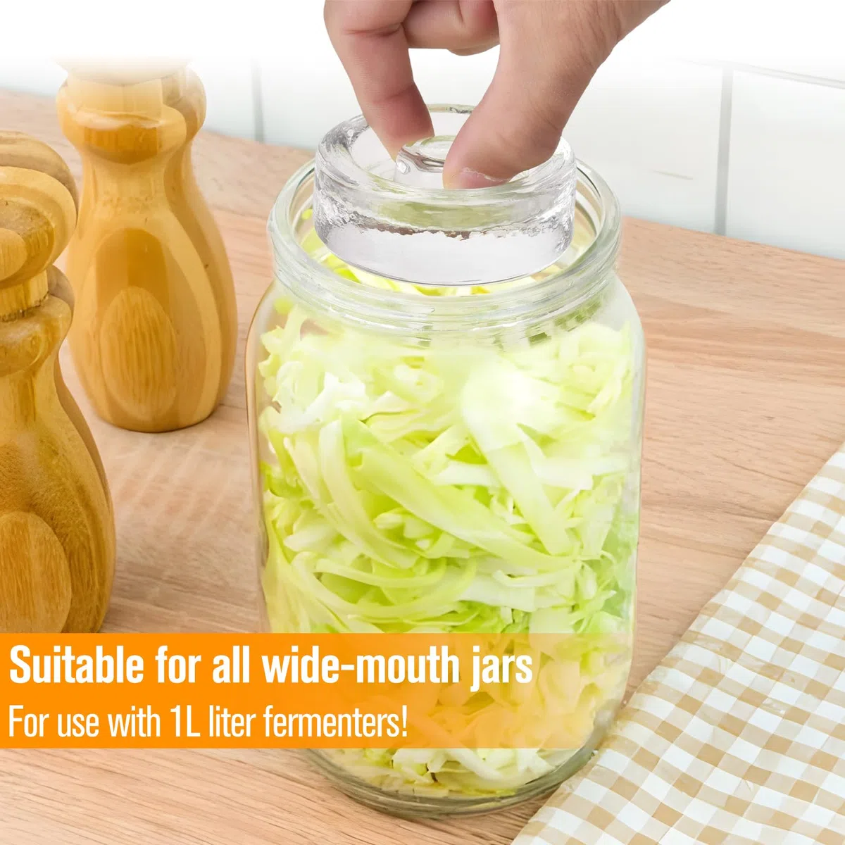 2 Fermentier Set Fermentiergläser 1L mit Fermentiergewichte und Schraubdeckel Gärglas Mason Jars 1 Liter von Kimchi Sauerkraut container Mehrzweck Vorratsgläser mit Deckel