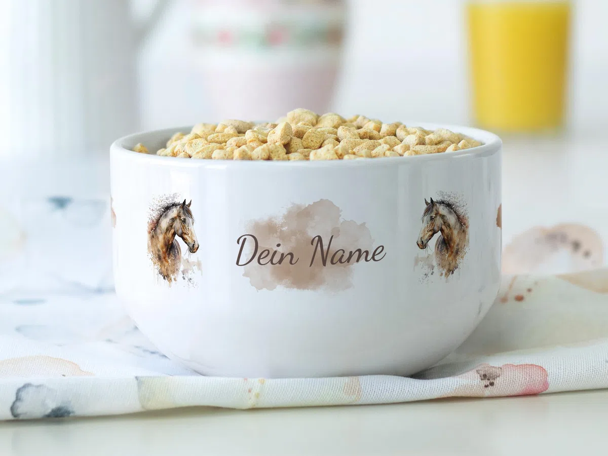 GRAZDesign Müslischale Pferd personalisiert Kinder & Erwachsene, Schüssel für Frühstück, Müsli, Suppe, Kindergeschirr mit Namen, Keramik