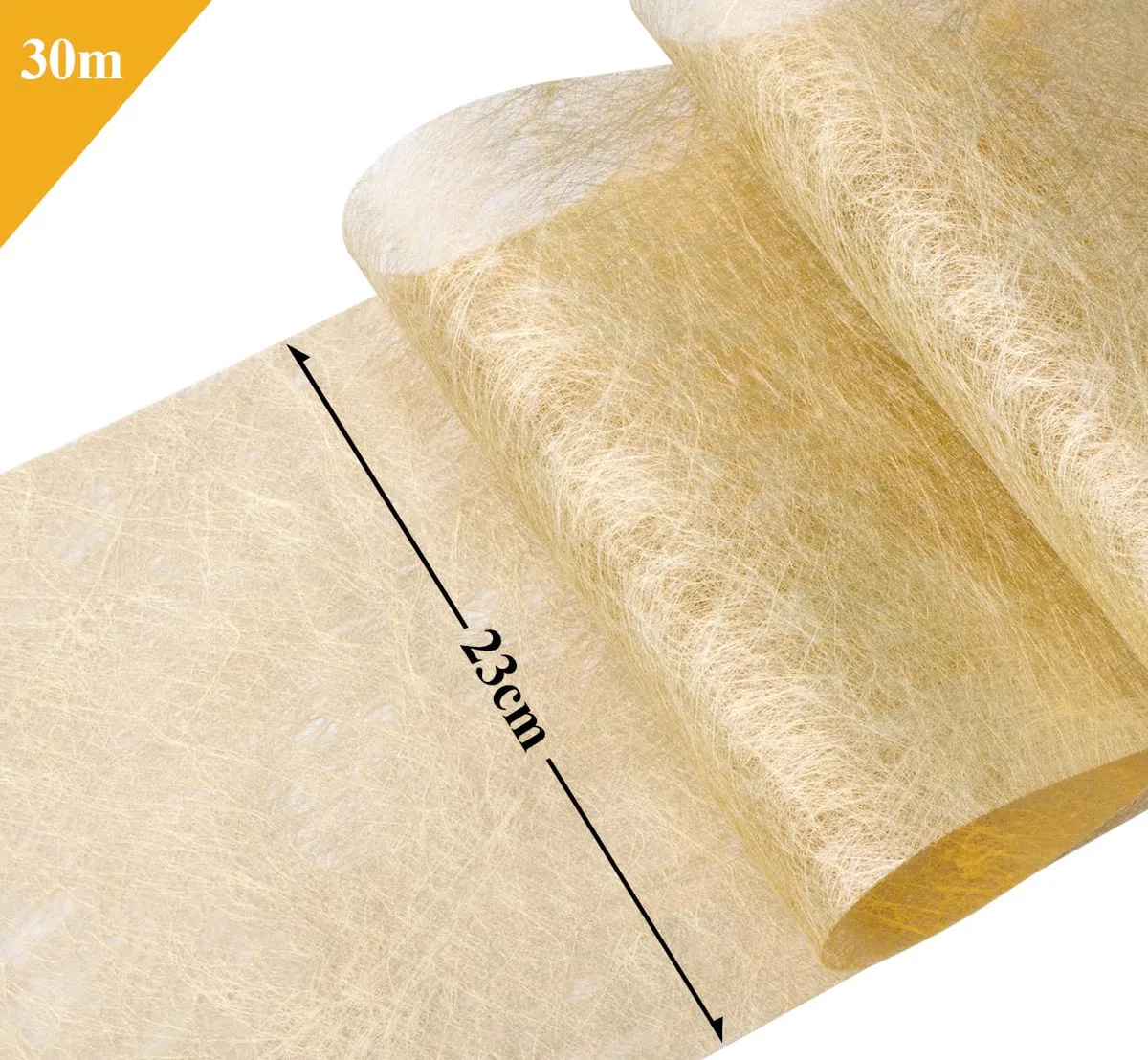 Anstore Tischläufer Gold Rolle 30m, 23cm Breite Vlies Tischläufer Hochzeit mit 150 Deko Herzen, Tischband mit Beschicht Glänzend Golden Tischdecken Dekostoff Geburtstagen Taufen Kommunion Weihnachten