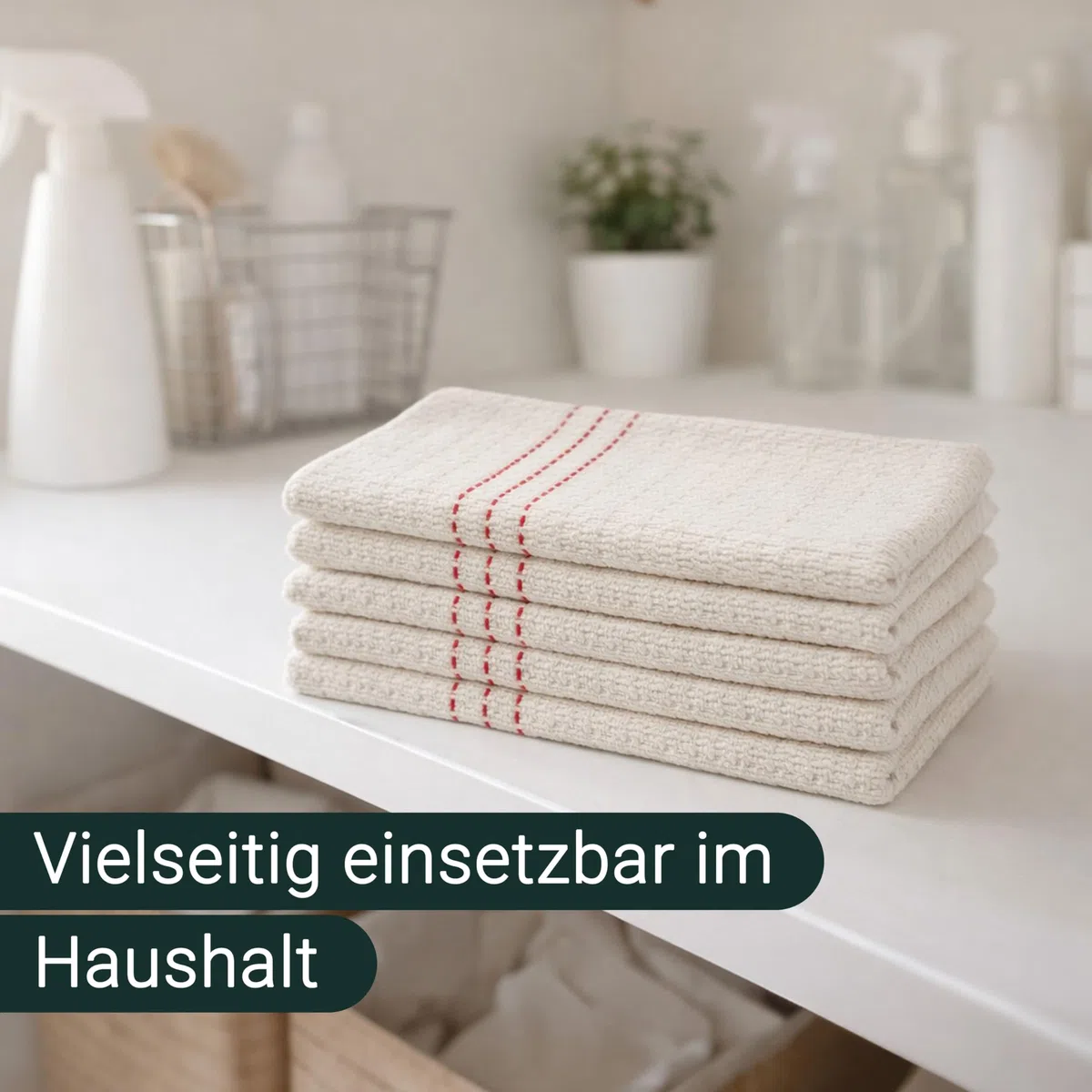 ZOLLNER 5er Set Scheuertücher - hochwertige und saugstarke Reinigungstücher - Mischgewebe - waschbar bis 60°C - 55x60cm in Natur mit roten Streifen