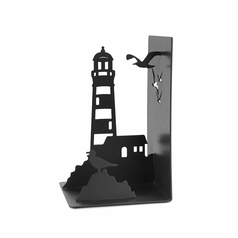 Balvi Buchstützen Lighthouse Farbe Schwarz Klassischer Ausblick auf die Küste: Leuchtturm und Möwen M