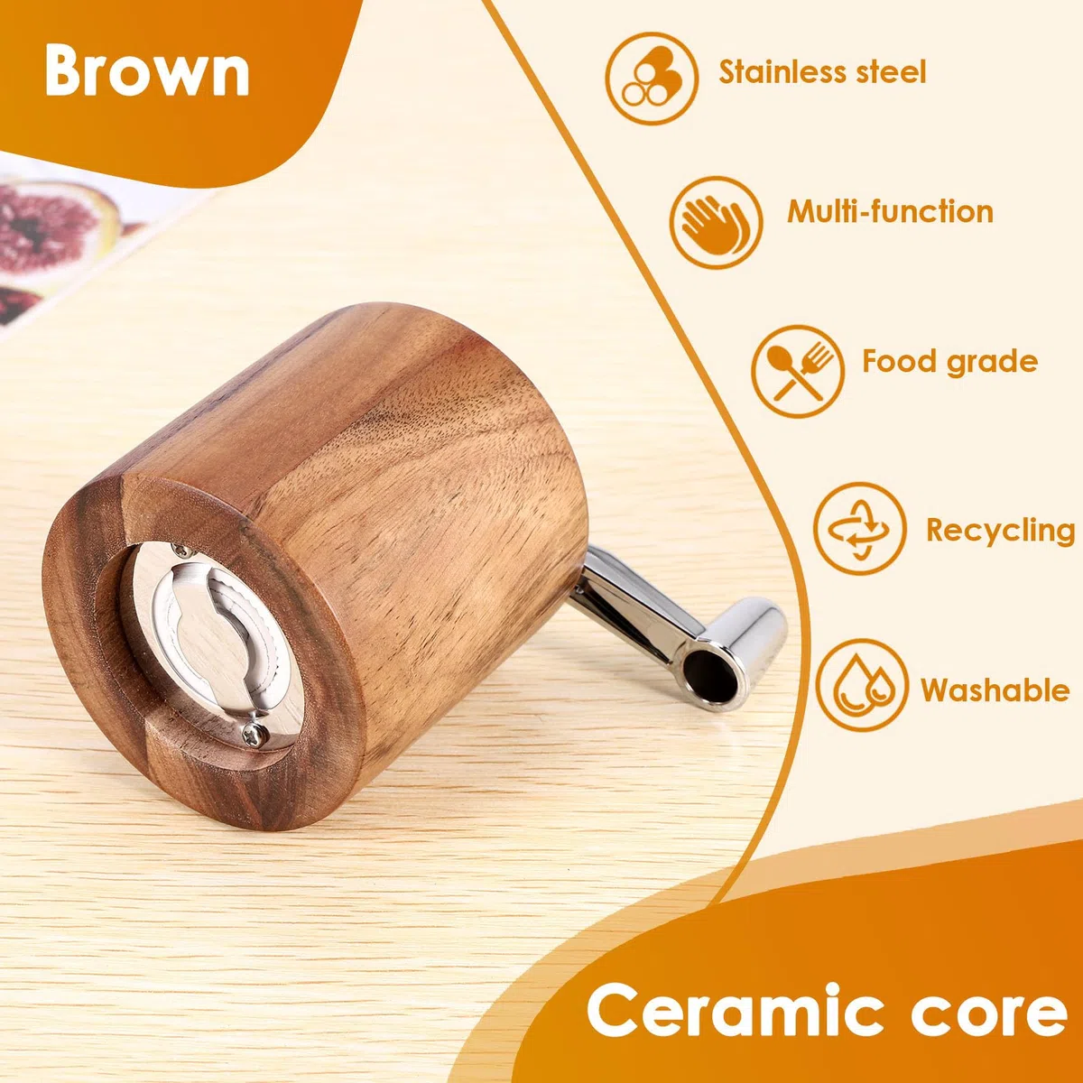 PfeffermüHle, Handkurbel-PfeffermüHle Aus mit Klassischem und Verstellbarem Keramikrotor