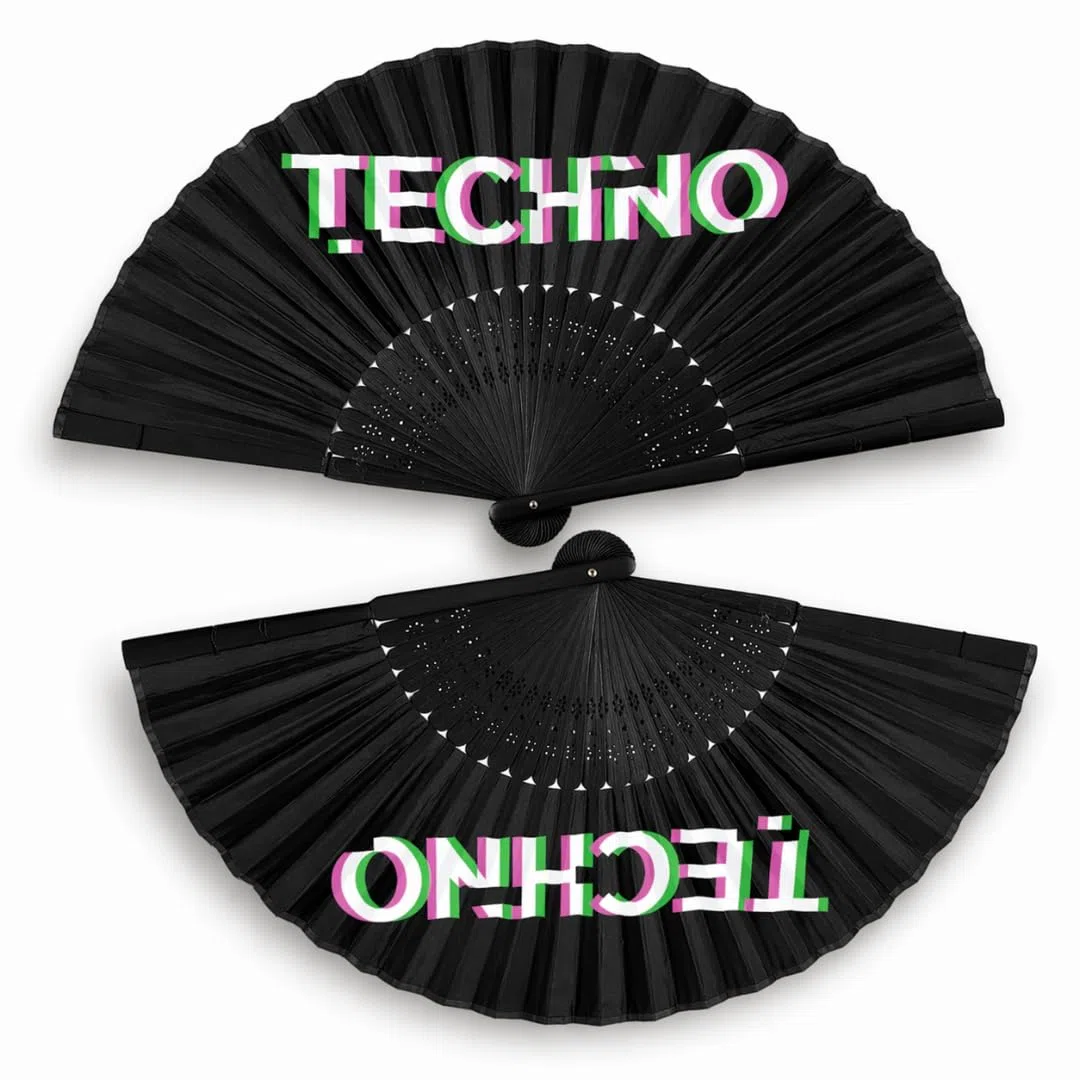 2 Pack Set Techno Rave Handfächer - Fächer klein stabil schwarz Bambus Holz - Sommer Hand Fan Asiatische Deko für Geburtstag, Party, Club, Festival, Rave, Hochzeit, Fotografie, Wand Dekoration