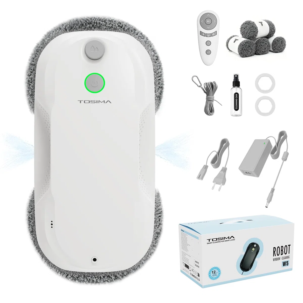 Tosima W5 Fensterputzroboter mit bidirektionalem Ultraschall-Nebelsprühfunktion, 6400Pa adaptiver Saugkraft und intelligenter Kantenerkennung für gründliche Fensterreinigung, 2026 verbesserte Version