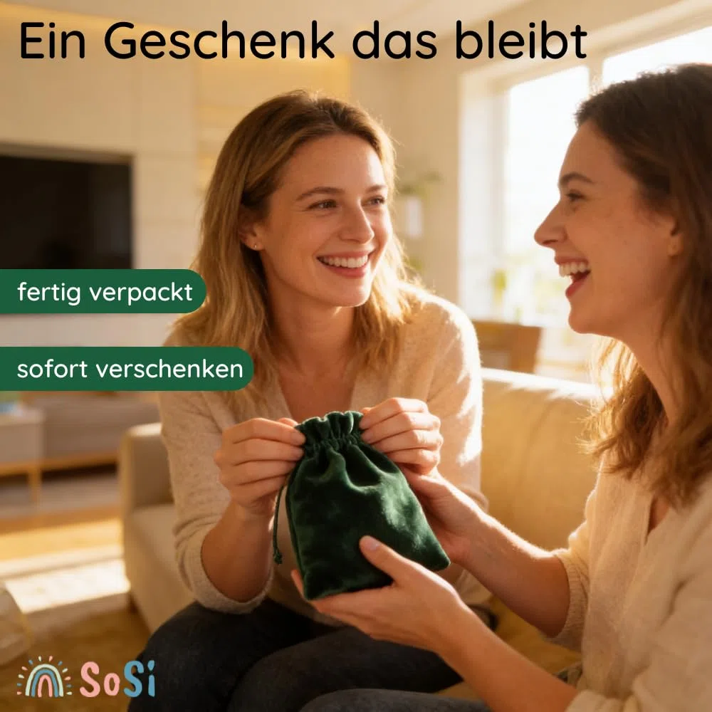 SoSi Edelsteinmix im grünen Samtbeutel, min. 30 echte Trommelsteine 2-3cm, 450g, Glückssteine, Halbedelsteine, Heilsteine, Amethyst, Tigerauge, Rosenquarz inkl. Buch „Steinmomente