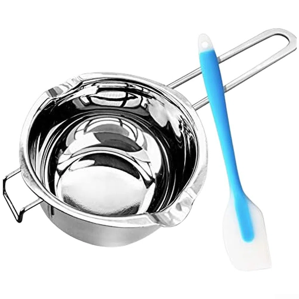 Doppelkesseltopf aus Edelstahl, 1000 ml, mit Spatel zum Schmelzen von Schokolade, Butter und Wachs, mit sicherem isoliertem Griff für eine komfortable Nutzung