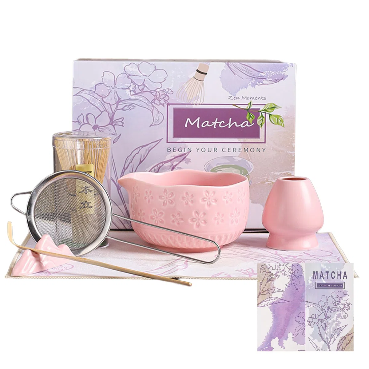 Matcha-Schneebesen-Set, 7-teilig, Matcha-Teeset für die Zubereitung von Latte, japanisches Matcha-Set mit traditionellem Chasen für authentische Teezeremonie (Rosa, 7PCS)