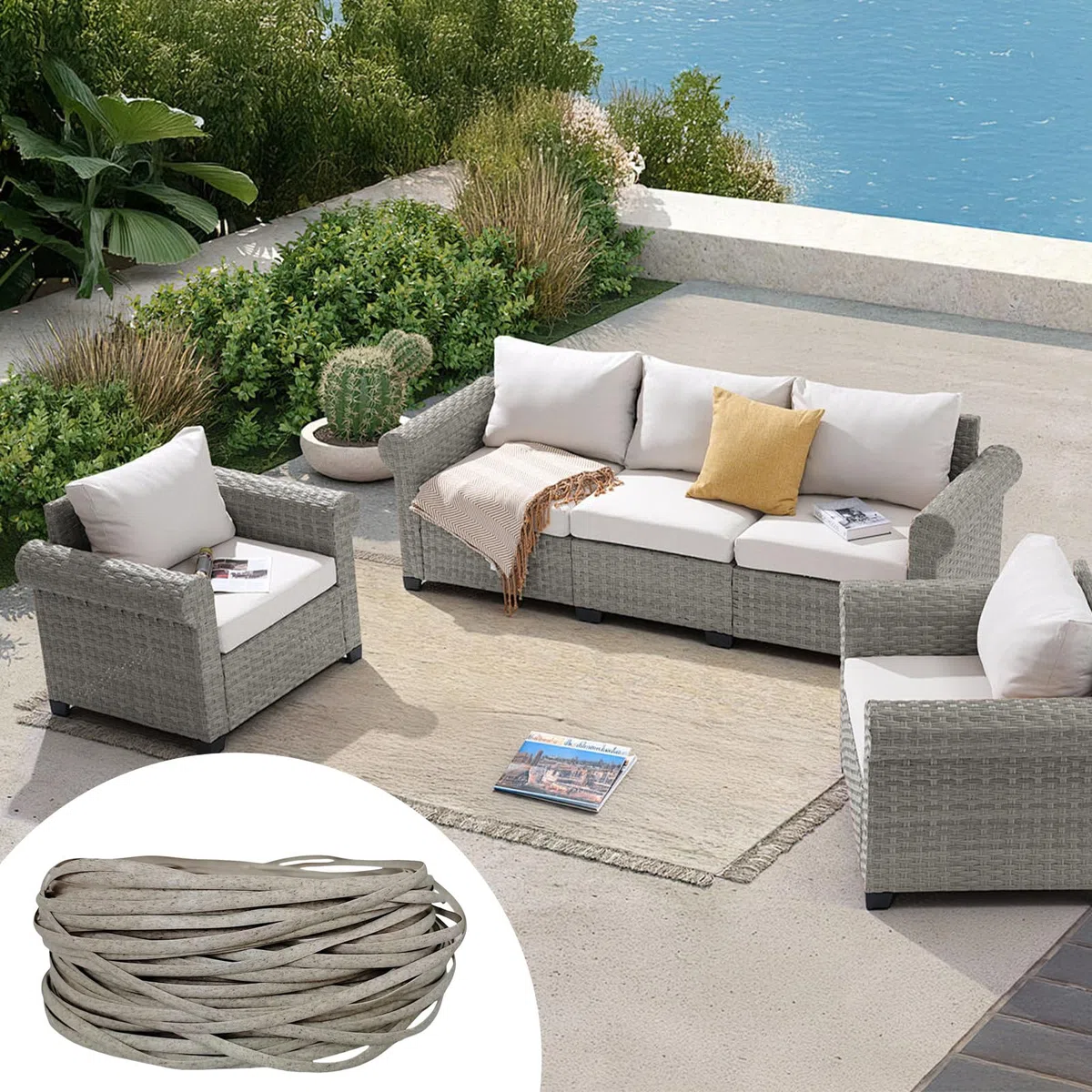 65m Kunststoff Gewebtes Rattan, Flach Gewebtes PE-Rattan,Grau Meliert | Synthetische Rattan Reparaturmaterial für Outdoor Rattan Möbel Reparatur,Rattan-Stuhl, Tischkorb