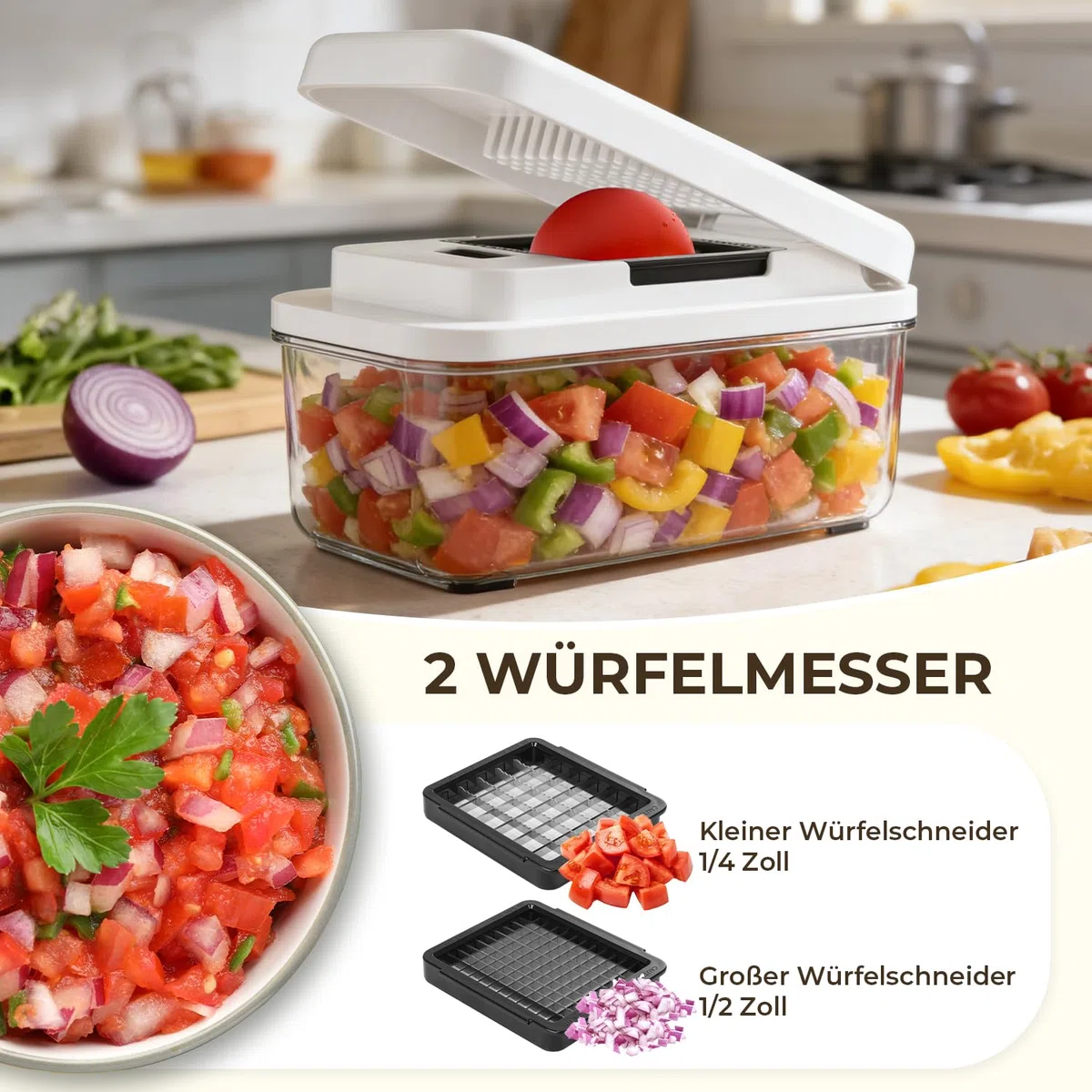 Gemüseschneider und Spiralschneider, Mandoline Gemüsehobel, Würfelschneider Zwiebelschneider, Reibe für Gemüse mit 9 Austauschbare Klingen, Gemüse Schneider für Tomate, Kartoffel, Gurke