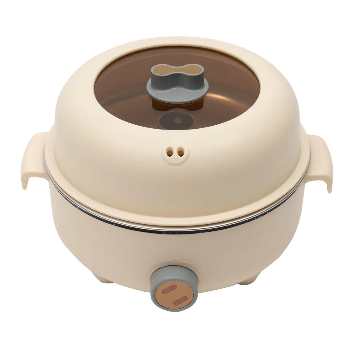 1,5L Elektrischer Hot Pot mit Dampfgarer, Antihaft Mini Elektropfanne Khaki | Antihaft, 1,5L, mit Dampfgarer|Geeignet für Kochen, Braten, Ramen, Fondue & Suppe | Ideal für Wohnheim, Camping & Zuhause