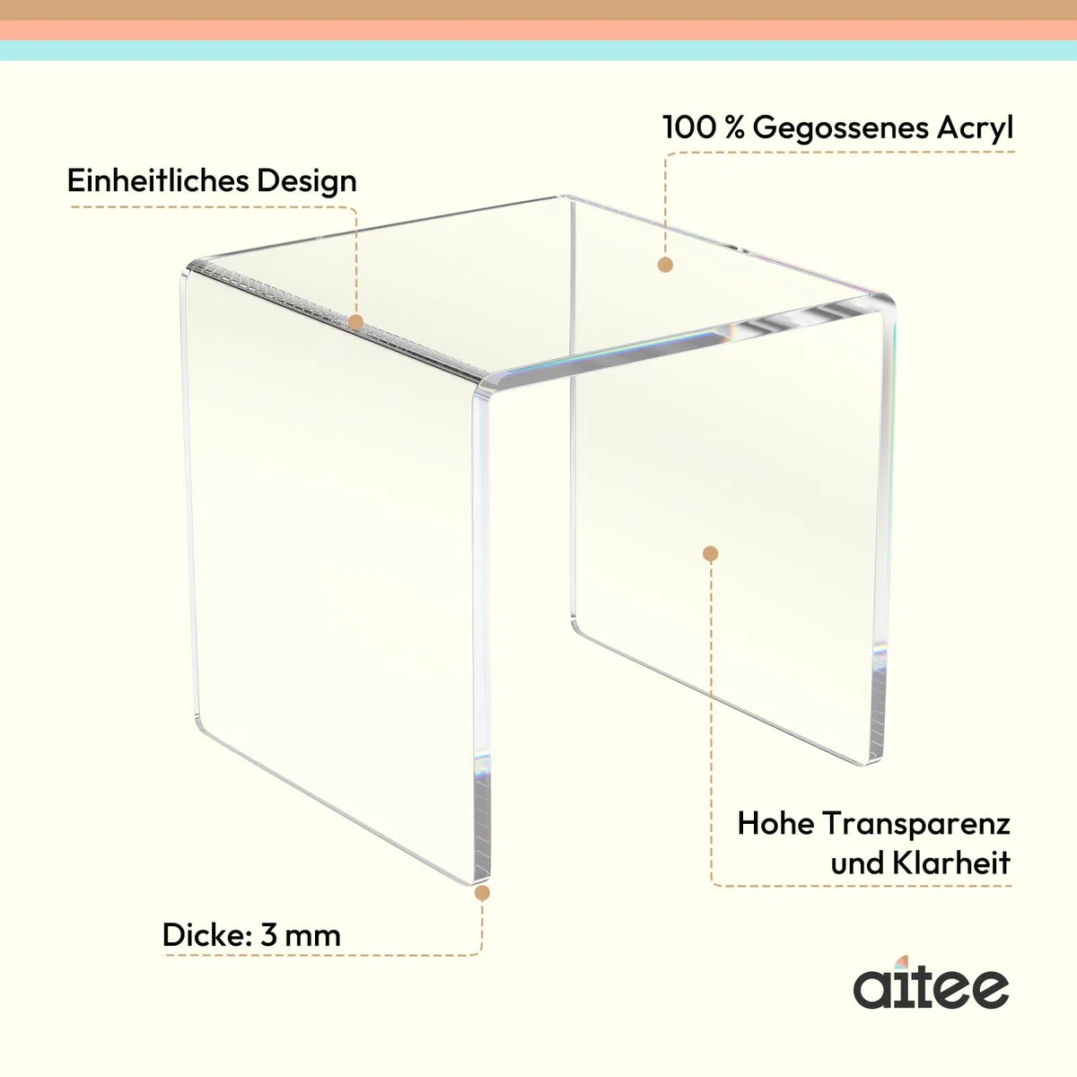 AITEE Acryl Display Risers Stand: Klares Acryl Parfümregal mit 3 Quadratischen Größen für Funko Pop Figuren, Schmuck, Kosmetik, Cupcakes – Tischdekoration für Produktpräsentation (6 Stück)