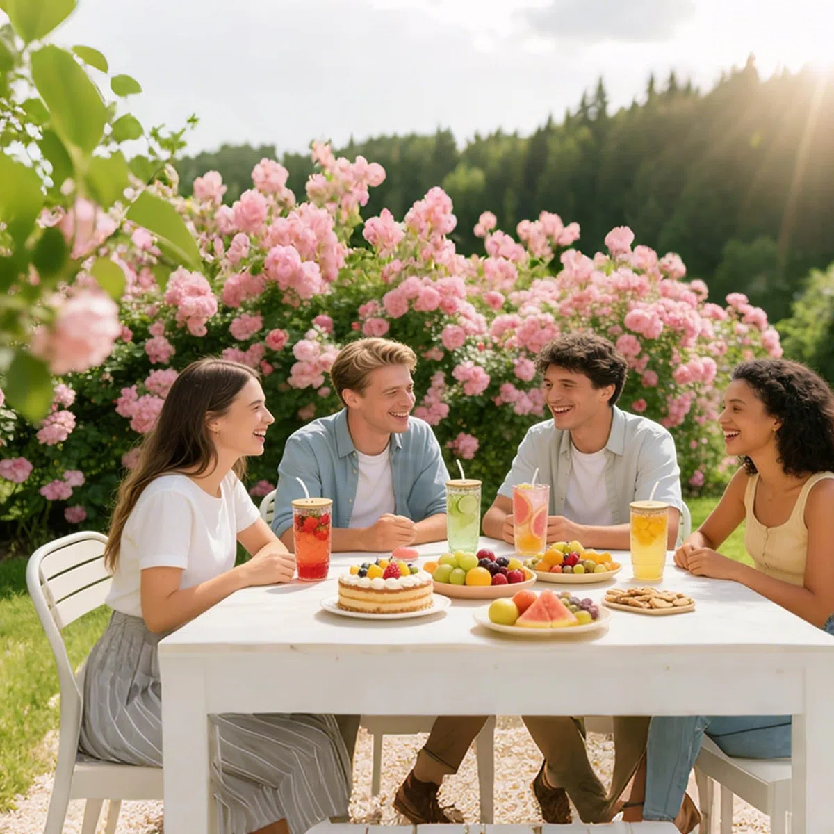4 Stück Trinkgläser Set mit Glas Strohhalm 320 ml,Trinkglas mit Deckel, Eiskaffee Gläser, Longdrinkgläser Set, Kaffeegläser, Wassergläser, Biergläser für Cocktail, Wasser, Soda, Cocktails