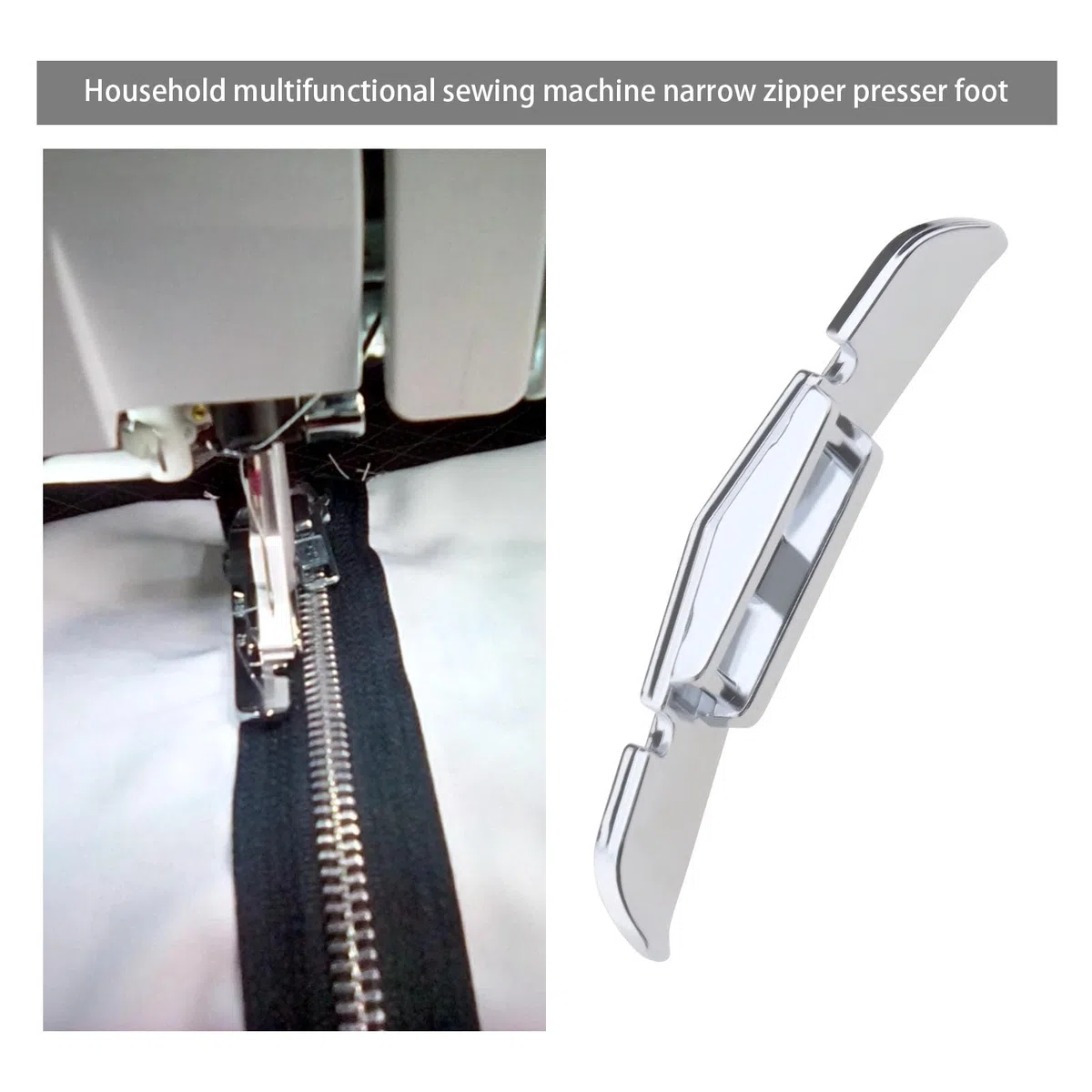 Schmaler Reißverschluss-Nähfuß 4125657-45 Kompatibel mit Husqvarna Viking Gruppe 1–8 Und D-Modellen Schmale Metall-Reißverschlussfüße Silber