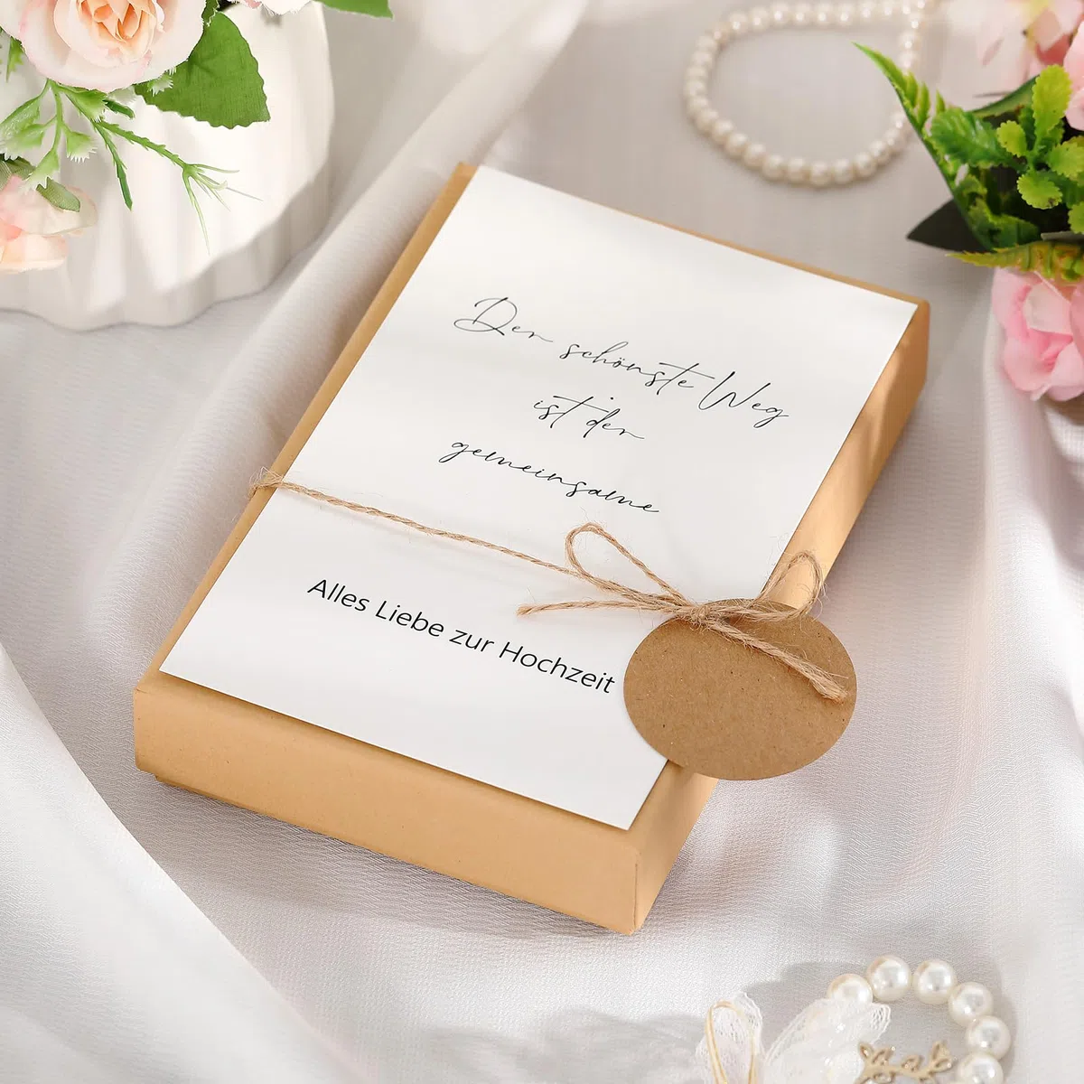 Hestya Hochzeitsgeschenke für Brautpaar Geldgeschenk Hochzeit Geld Geschenk Verpackung mit Hochzeitskarte Geschenkbox Trockenblumen Kunststoff Reagenzglas(Schönste Weg)