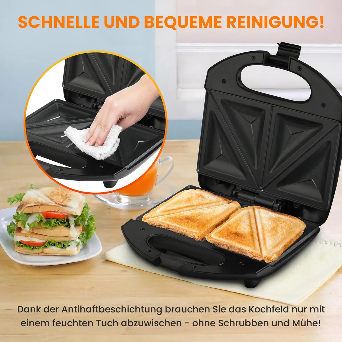 Extralink Sandwichmaker, Toaster Sandwichtoaster 750W - Sandwichtoaster mit Rutschfesten Füßen, Isoliertem Griff, Kontrollleuchten, Antihaftbeschichtung, leicht zu reinigen, dreieckige Toast