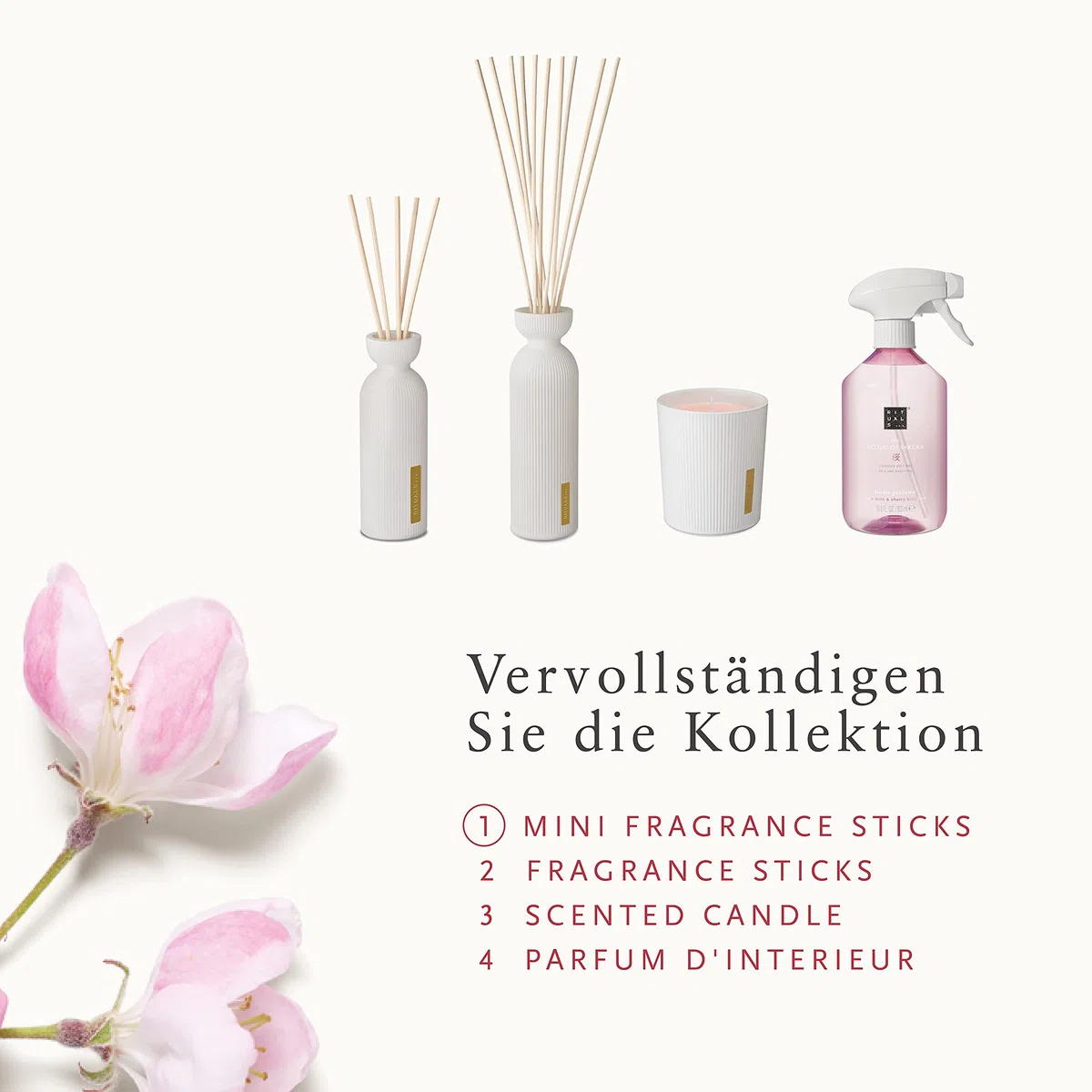 Rituals Reed Diffuser Sticks von The Ritual of Sakura 70ml - Mit Reismilch & Kirschblüte - Erneuernde Eigenschaften