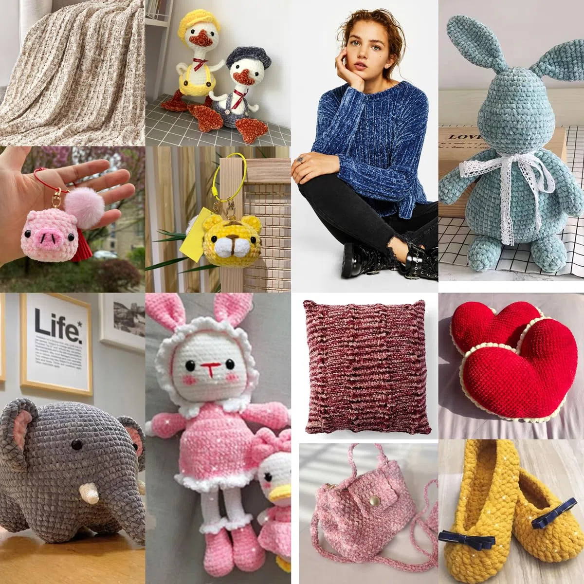 Maxee Samtig Babywolle, Samt Chenille Garn mit Häkelwerkzeuge, Kuschelweich Velvet Chenillegarn Flauschige, Weich Plüschwolle Häkelgarn Wolle zum Stricken & Häkeln
