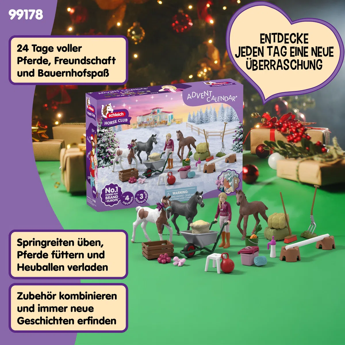 schleich Horse Club | Adventskalender Horse Club 2025 – Weihnachtswunder Fohlenaufzucht 99178 | mit beweglicher Figur Sofia, 3 Pferdefiguren & Zubehör | Geschenkidee für Kinder ab 5 Jahren | 34 Teile