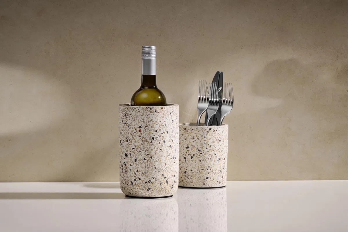 APS 36150 Flaschenkühler„Terrazzo“ - Hochwertiger Behälter aus Beton mit möbelschonender Unterseite