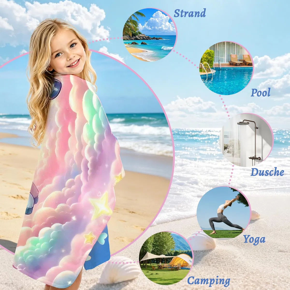 Kinder-Strandtuch, schnelltrocknendes Badetuch, Strandtuch für Jungen und Mädchen, Badetuch für Damen