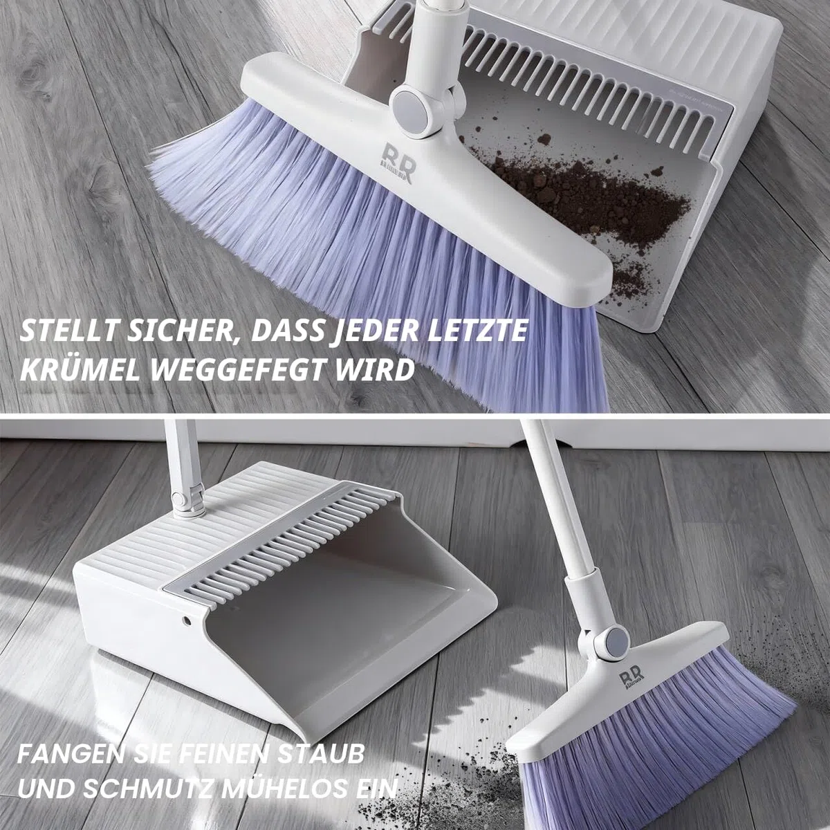 BUUROOHM Besen- und Kehrschaufel-Set für Zuhause, mit langem Griff, 104 cm/127 cm, Kehrschaufel, Kombi-Set für Zuhause, Küche, Zimmer, Büro, Lobby, Boden, Innen- und Außenbereich, aufrechter