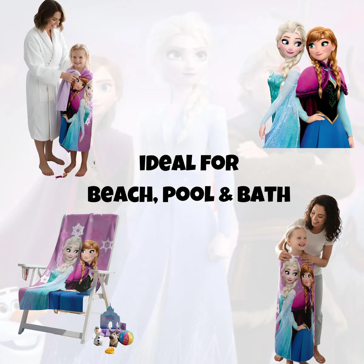 Disney Frozen Strand- und Badetuch 70 x 140 cm, 100% Baumwolle | Weiches und saugfähiges Bade- und Schwimmtuch für Kinder | Offizielles Frozen Anna & ELSA Handtuch | Ideal für Strand, Bad und Pool