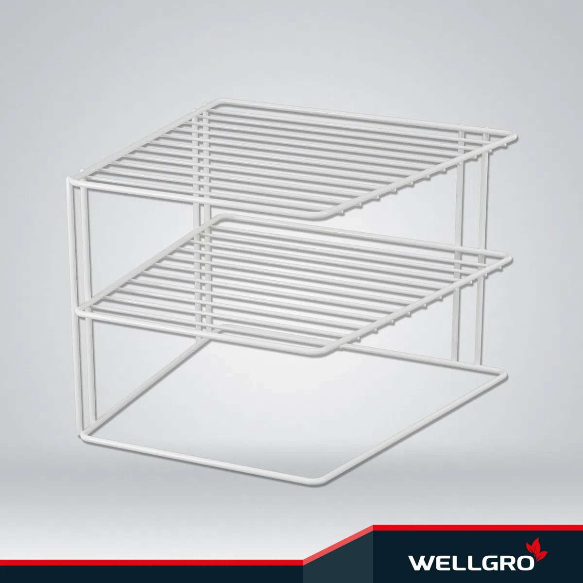 Quantio WELLGRO 2er Set Schrankregal Weiß – 2-Etagiges Metalltellerregal für Schrank und Vorrat – Platzsparender Küchenorganizer, stapelbar, 25x25x20 cm