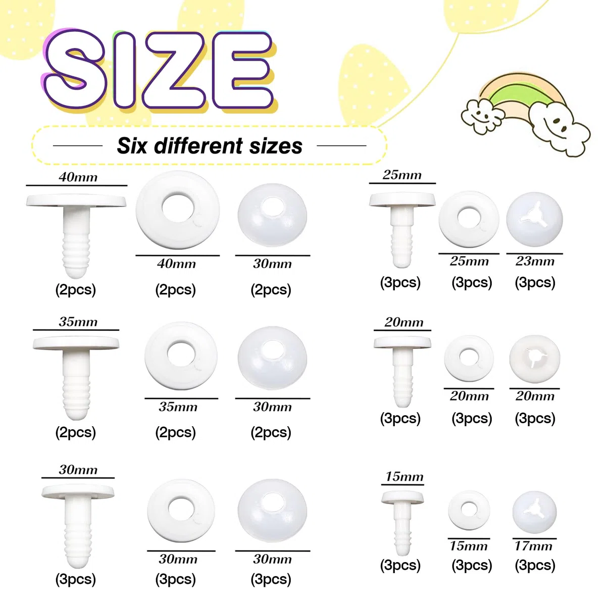 TOAOB 16 Sätze Puppen Gelenke Weiß Kunststoff Puppengelenke Tiergelenke 15mm bis 40mm Gelenkscheiben DIY Puppe Herstellung Zubehör für Marionette Häkeltiere Bastelbedarf